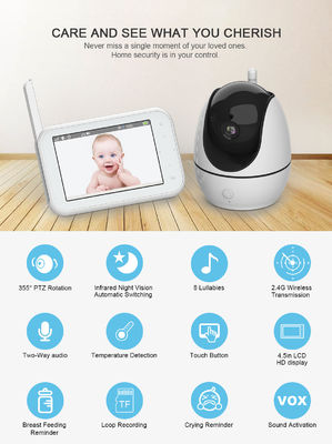 Gama larga del monitor inalámbrico del bebé de PTZ Digitaces botón del tacto de la pantalla de 4,5 pulgadas